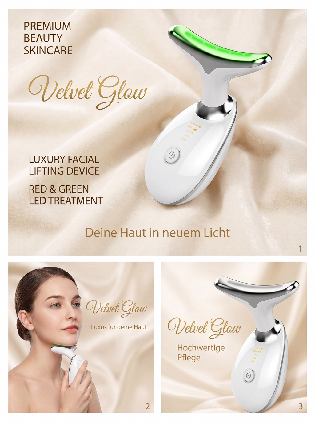 Velvet Glow™ LumiSculpt – EMS & Rotlicht Gesichtsgerät | Straffung & Glow in 5 Minuten