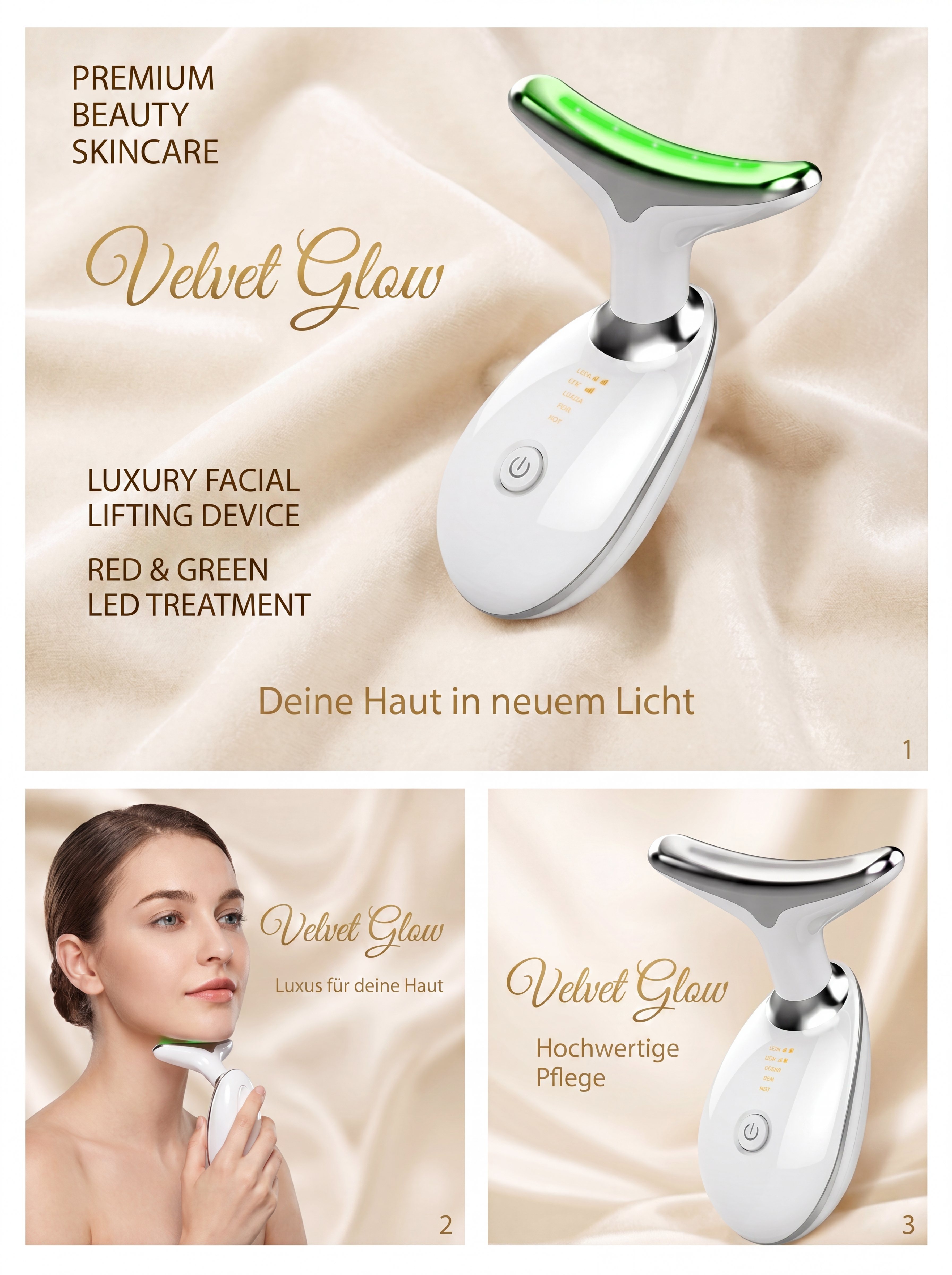 Velvet Glow™ LumiSculpt – EMS & Rotlicht Gesichtsgerät | Straffung & Glow in 5 Minuten
